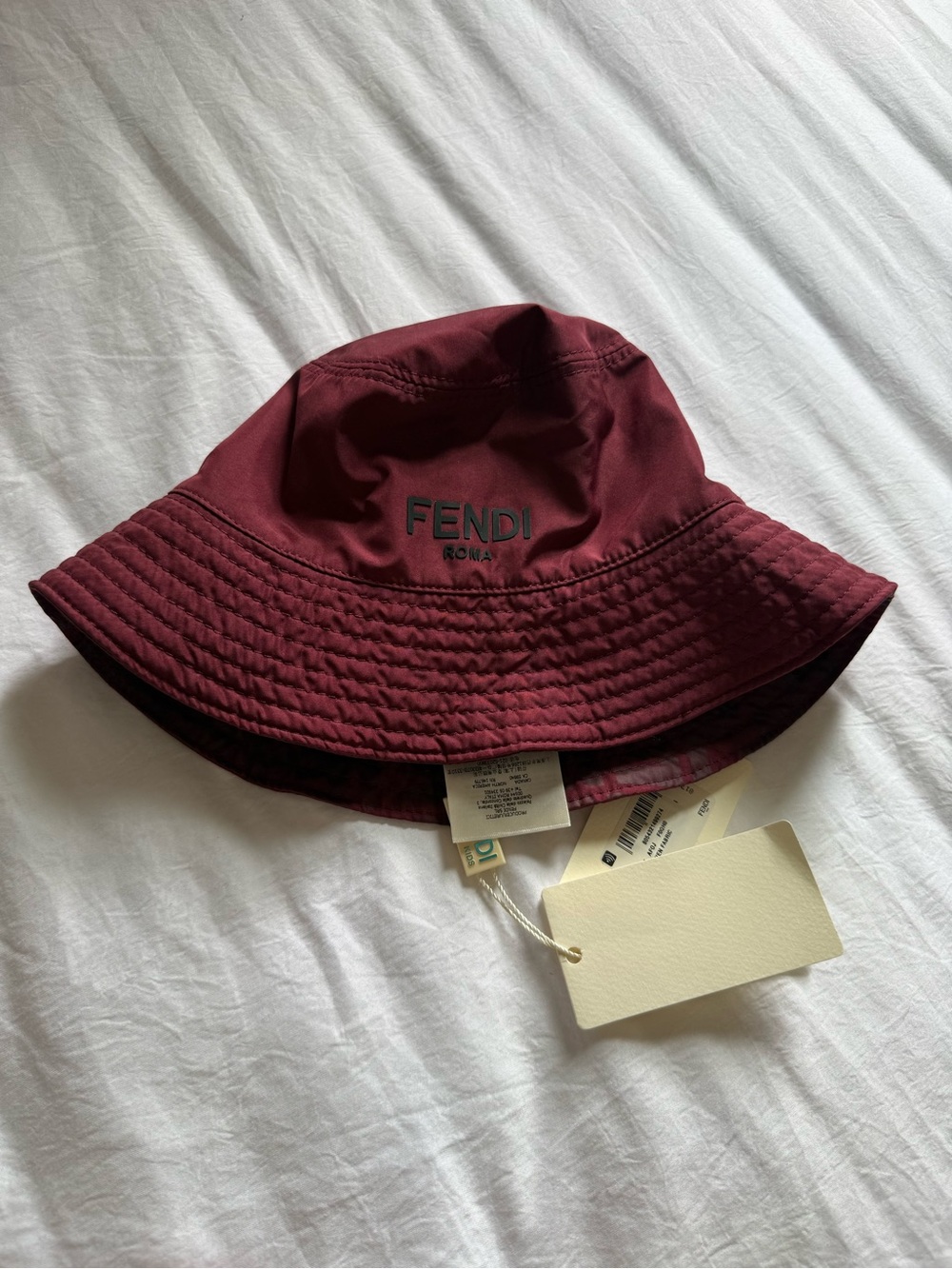 Fendi Kids Reversible Burgundy Logo Bucket Hat